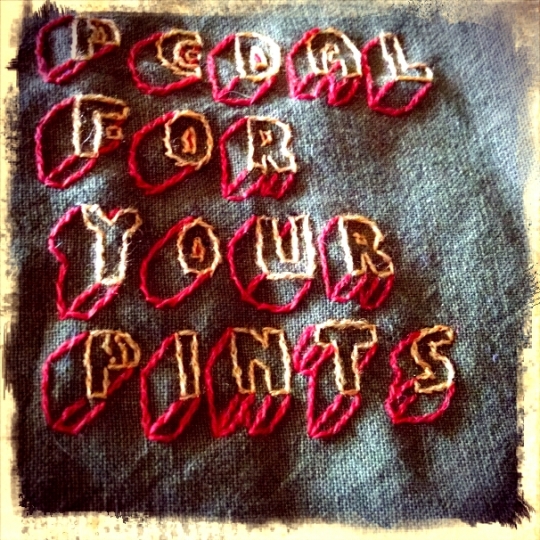 "Pedal for your Pints" My own embroidered contribution to the show